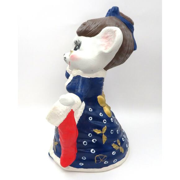 Vintage Hand Painted Ceramic Christmas Mouse Figurine Mrs. Claus Merry Xmas 8.5″ - Picture 7 of 10